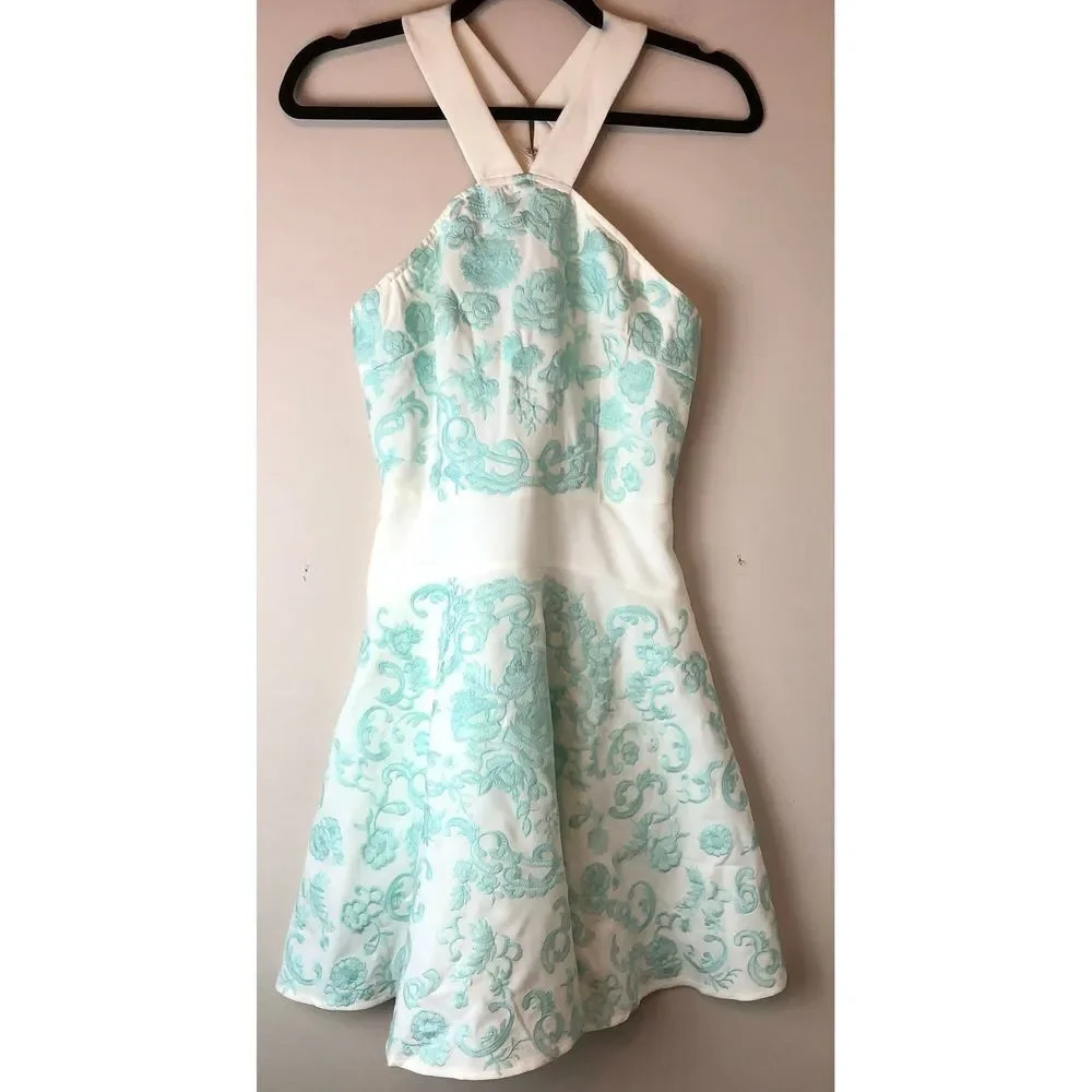 Foxiedox | Mint White Cross Back FIt & Flare Dress